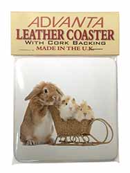 Rabbit and Guinea Pigs Single Leather Photo Coaster