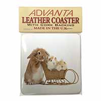 Rabbit and Guinea Pigs Single Leather Photo Coaster