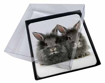 4x Silver Rabbits Picture Table Coasters Set in Gift Box