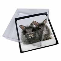 4x Silver Rabbits Picture Table Coasters Set in Gift Box