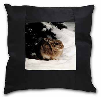 Rabbit in Snow Black Satin Feel Scatter Cushion
