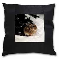 Rabbit in Snow Black Satin Feel Scatter Cushion