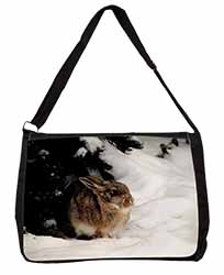 Rabbit in Snow Large Black Laptop Shoulder Bag School/College