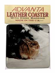 Rabbit in Snow Single Leather Photo Coaster