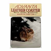 Rabbit in Snow Single Leather Photo Coaster