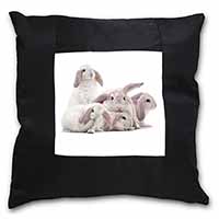 Cute White Rabbits Black Satin Feel Scatter Cushion