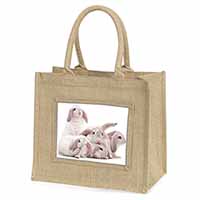 Cute White Rabbits Natural/Beige Jute Large Shopping Bag