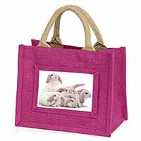 Cute White Rabbits Little Girls Small Pink Jute Shopping Bag