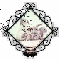 Cute White Rabbits Wrought Iron Wall Art Candle Holder