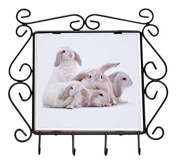 Cute White Rabbits Wrought Iron Key Holder Hooks