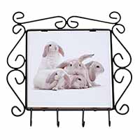 Cute White Rabbits Wrought Iron Key Holder Hooks