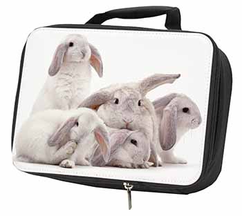 Cute White Rabbits Black Insulated School Lunch Box/Picnic Bag