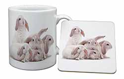 Cute White Rabbits Mug and Coaster Set
