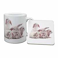 Cute White Rabbits Mug and Coaster Set