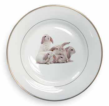 Cute White Rabbits Gold Rim Plate Printed Full Colour in Gift Box