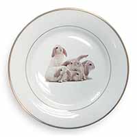 Cute White Rabbits Gold Rim Plate Printed Full Colour in Gift Box