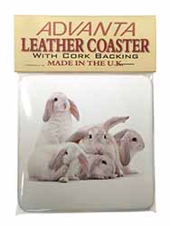 Cute White Rabbits Single Leather Photo Coaster