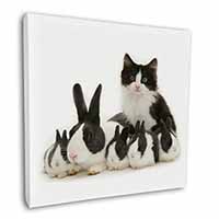 Belgian Dutch Rabbits and Kitten Square Canvas 12"x12" Wall Art Picture Print
