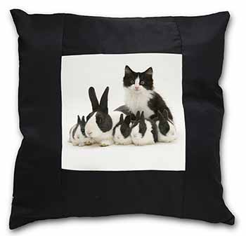 Belgian Dutch Rabbits and Kitten Black Satin Feel Scatter Cushion