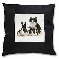 Belgian Dutch Rabbits and Kitten Black Satin Feel Scatter Cushion