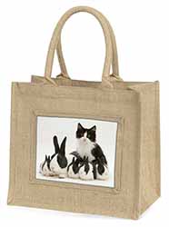 Belgian Dutch Rabbits and Kitten Natural/Beige Jute Large Shopping Bag