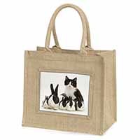 Belgian Dutch Rabbits and Kitten Natural/Beige Jute Large Shopping Bag