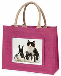 Belgian Dutch Rabbits and Kitten Large Pink Jute Shopping Bag