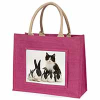 Belgian Dutch Rabbits and Kitten Large Pink Jute Shopping Bag