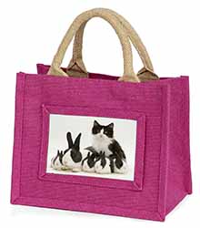 Belgian Dutch Rabbits and Kitten Little Girls Small Pink Jute Shopping Bag