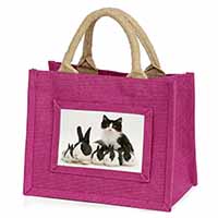 Belgian Dutch Rabbits and Kitten Little Girls Small Pink Jute Shopping Bag