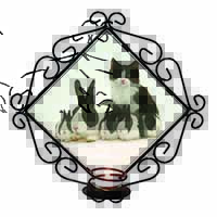 Belgian Dutch Rabbits and Kitten Wrought Iron Wall Art Candle Holder