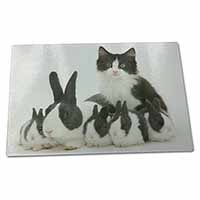 Large Glass Cutting Chopping Board Belgian Dutch Rabbits and Kitten