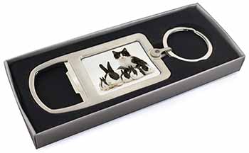 Belgian Dutch Rabbits and Kitten Chrome Metal Bottle Opener Keyring in Box