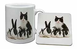 Belgian Dutch Rabbits and Kitten Mug and Coaster Set