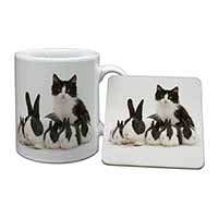 Belgian Dutch Rabbits and Kitten Mug and Coaster Set