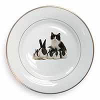 Belgian Dutch Rabbits and Kitten Gold Rim Plate Printed Full Colour in Gift Box