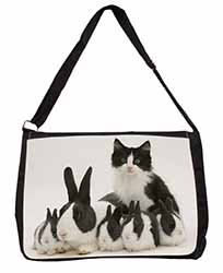 Belgian Dutch Rabbits and Kitten Large Black Laptop Shoulder Bag School/College