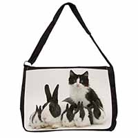 Belgian Dutch Rabbits and Kitten Large Black Laptop Shoulder Bag School/College