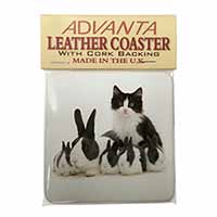 Belgian Dutch Rabbits and Kitten Single Leather Photo Coaster
