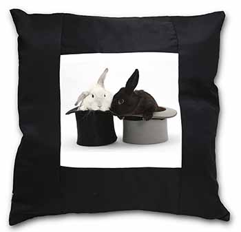 Rabbits in Top Hats Black Satin Feel Scatter Cushion