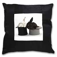 Rabbits in Top Hats Black Satin Feel Scatter Cushion