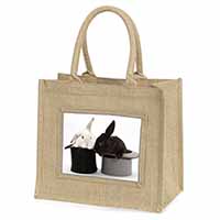 Rabbits in Top Hats Natural/Beige Jute Large Shopping Bag