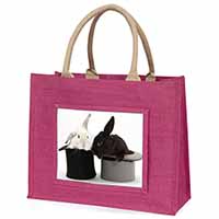 Rabbits in Top Hats Large Pink Jute Shopping Bag