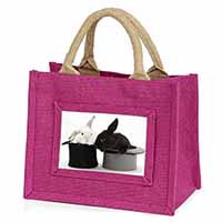 Rabbits in Top Hats Little Girls Small Pink Jute Shopping Bag