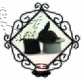 Rabbits in Top Hats Wrought Iron Wall Art Candle Holder