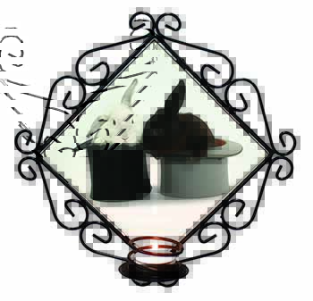 Rabbits in Top Hats Wrought Iron Wall Art Candle Holder