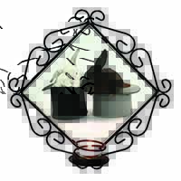 Rabbits in Top Hats Wrought Iron Wall Art Candle Holder