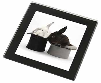 Rabbits in Top Hats Black Rim High Quality Glass Coaster
