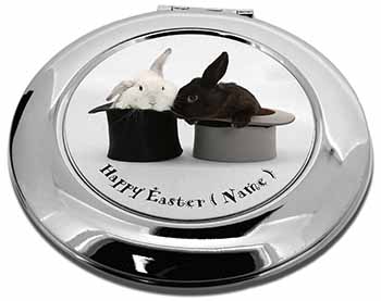 Personalised Rabbits in Hat Make-Up Round Compact Mirror