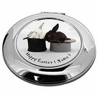 Personalised Rabbits in Hat Make-Up Round Compact Mirror